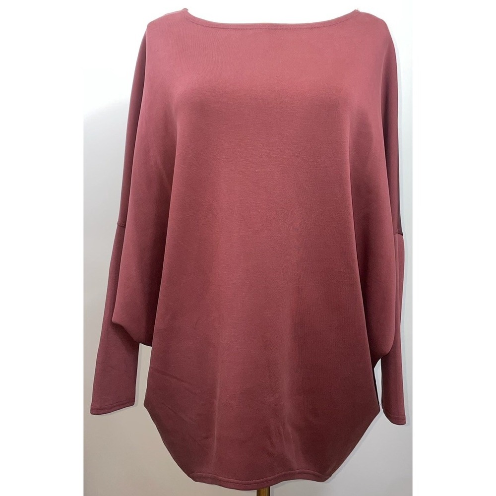 Charlotte Avery Burgundy Scuba Modal Boatneck Dolman Top Large Long Sleeve NWT